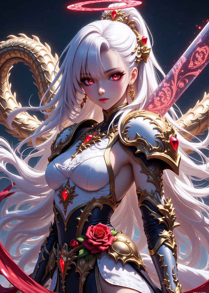 Anime Warrior with Dragon and Sword