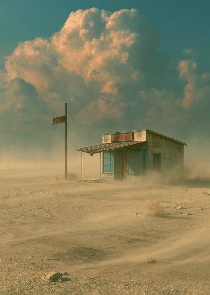 Desert Gas Station in Dust Storm