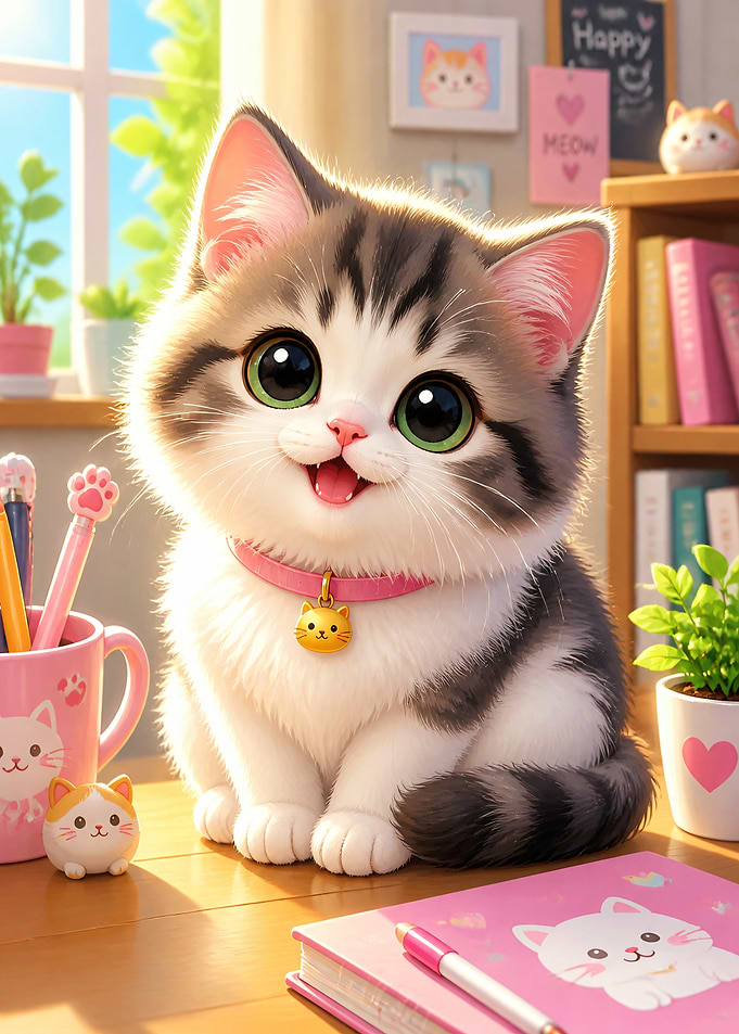 Cute Kitten with Big Green Eyes