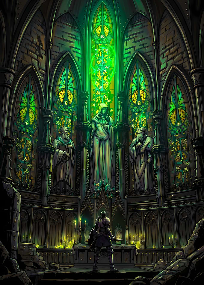 The Slayer of Demons in a Gothic Cathedral