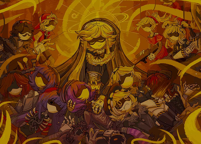 Murder Drones Characters in Golden Hues