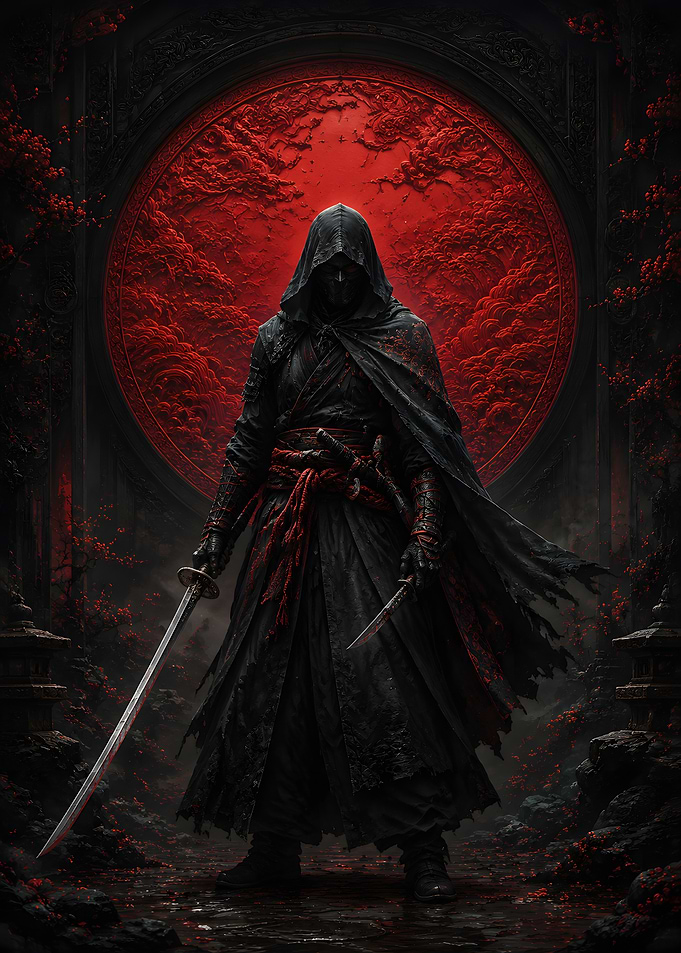 Dark Warrior with Katana and Dagger