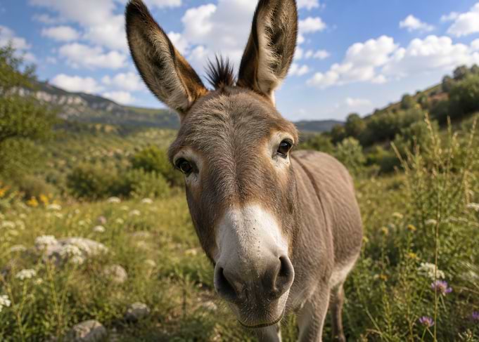 Close-up of a Donkey in a Field