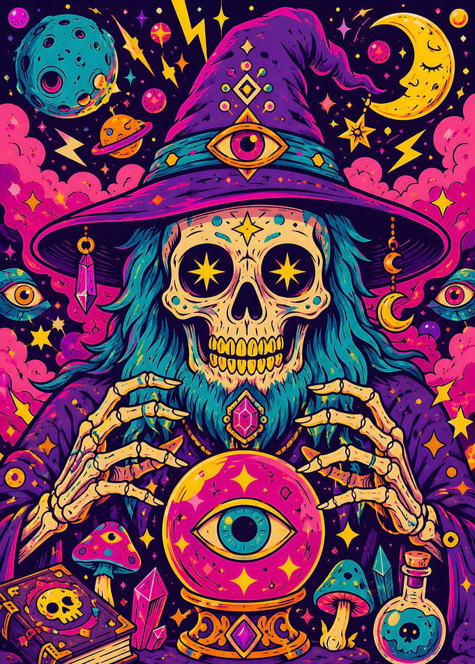 Mystical Skeleton Wizard with Crystal Ball