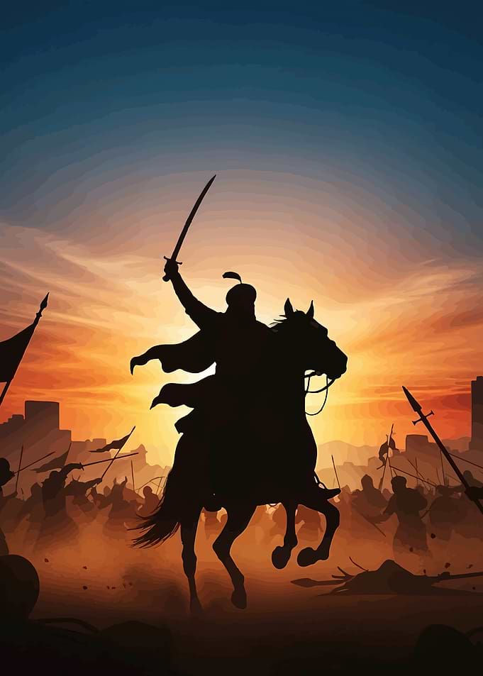 Warrior on Horseback at Sunset