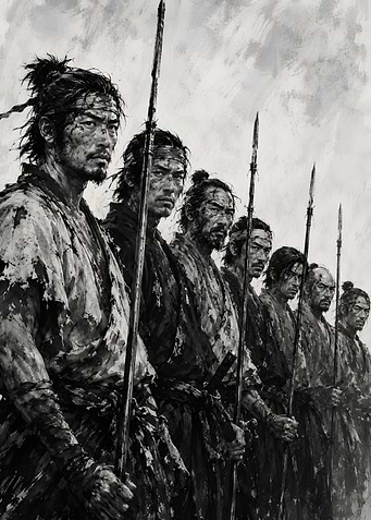 Group of Samurai Warriors with Spears