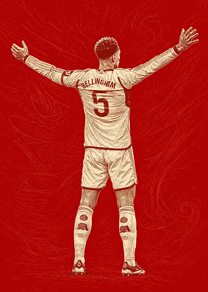 Soccer Player Bellingham with Arms Raised