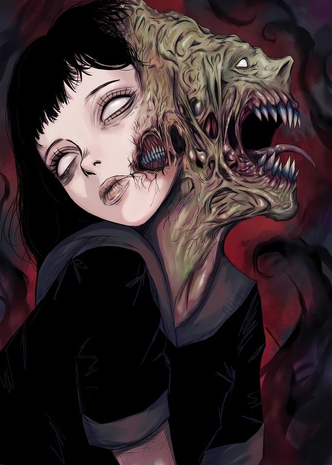 Horror Anime Girl with Monster Transformation