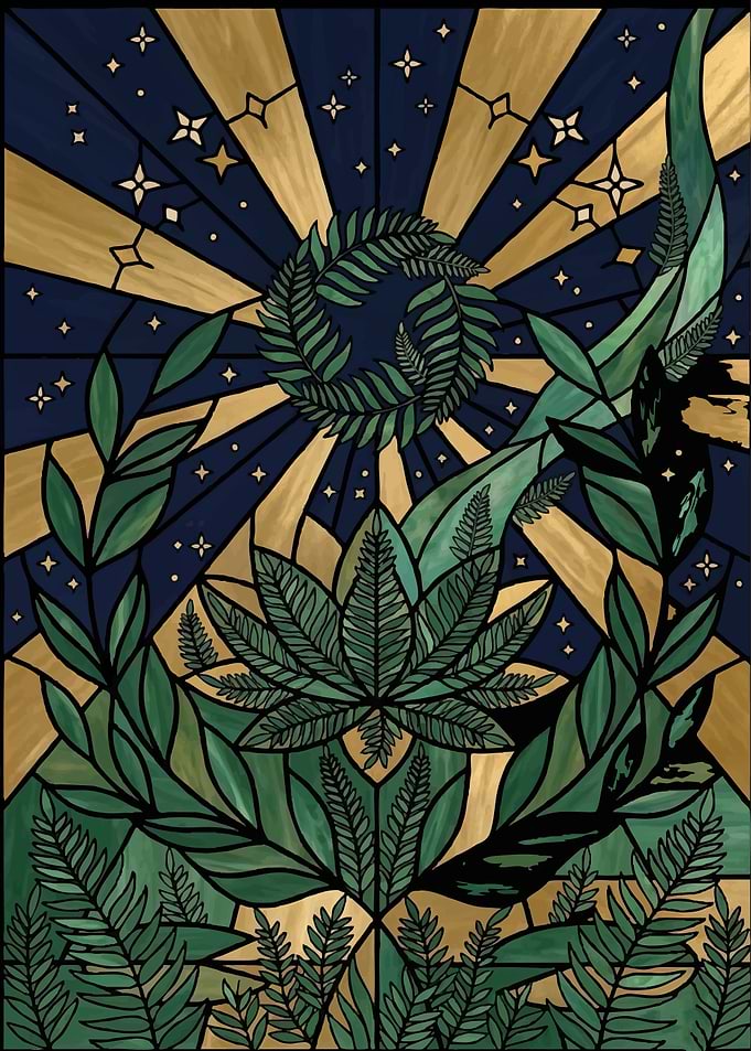 Stained Glass Ferns and Stars