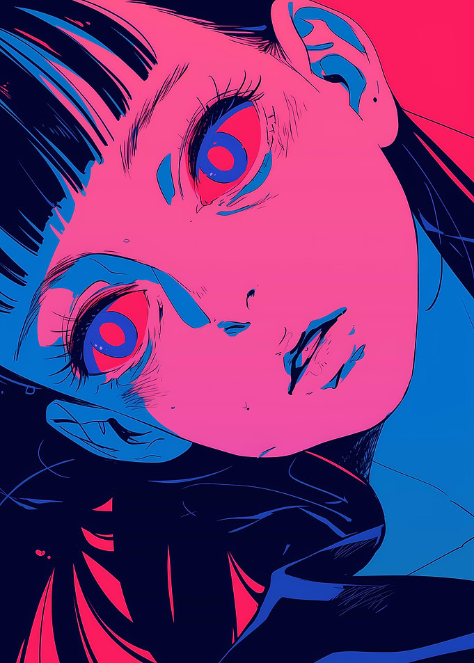 Anime Girl with Pink and Blue Eyes