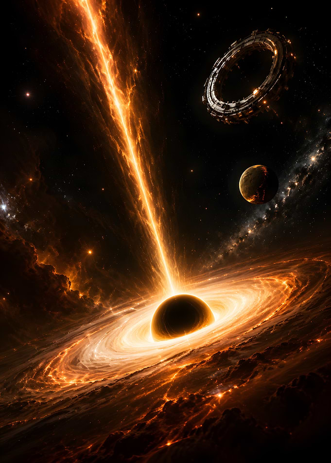 Black Hole with Jet and Space Station