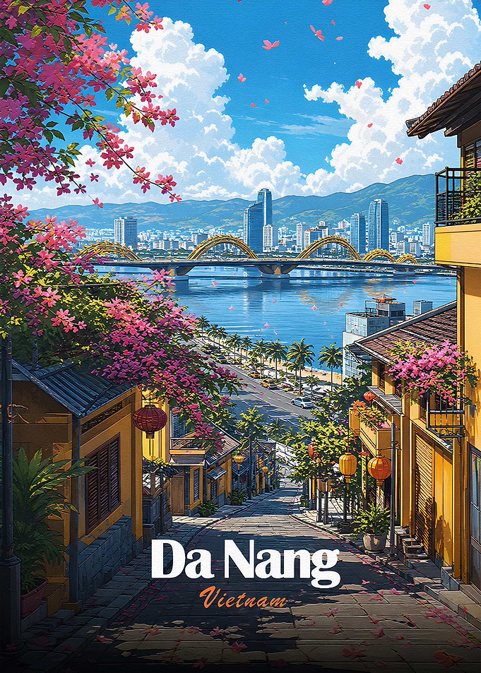 Da Nang Vietnam Cityscape with Flowers