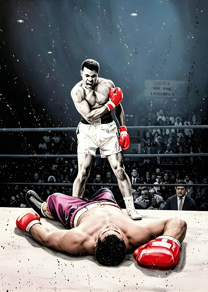 Muhammad Ali standing over Sonny Liston
