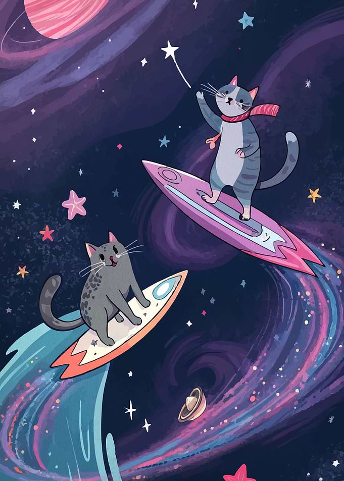 Cats Surfing in Space