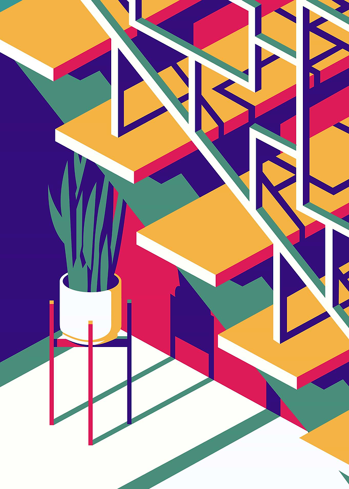 Isometric Staircase with Plant