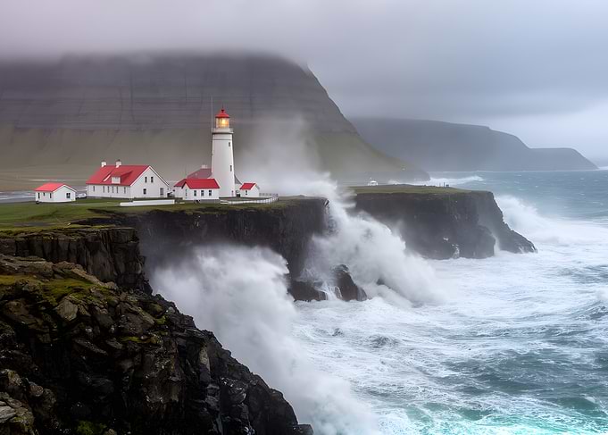 Stormy Lighthouse on a Cliff