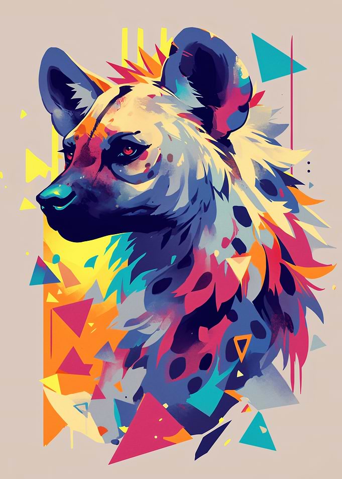 Colorful Hyena Portrait with Geometric Shapes