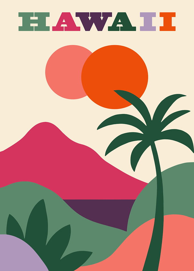 Retro Hawaii Landscape with Palm Tree