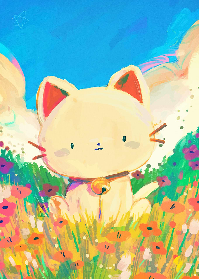 Cute Cat in a Field of Flowers