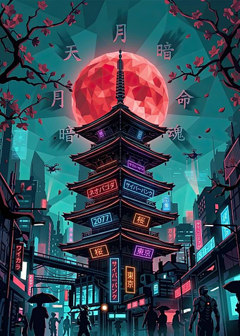Cyberpunk Tokyo Pagoda