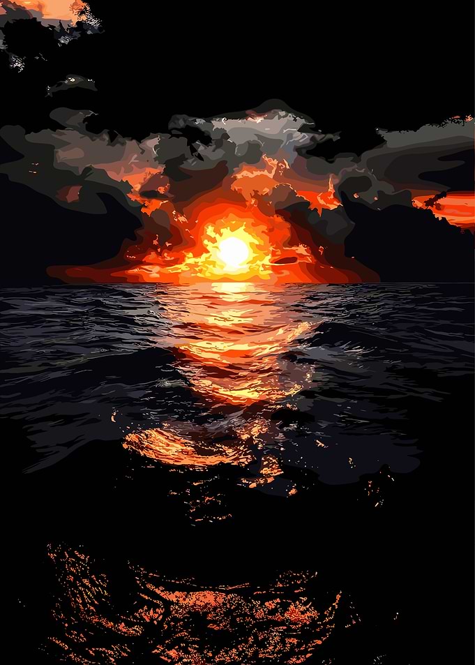 Dramatic Sunset Over Dark Ocean