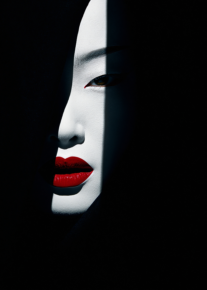 Geisha Face with Dramatic Lighting