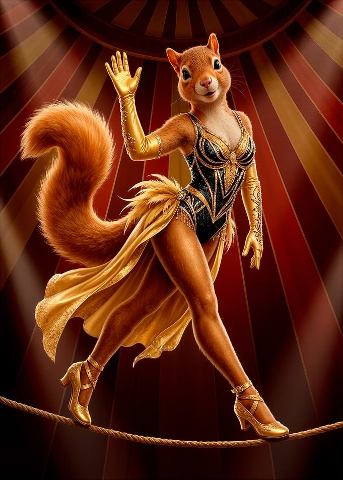 Circus Squirrel Tightrope Walker