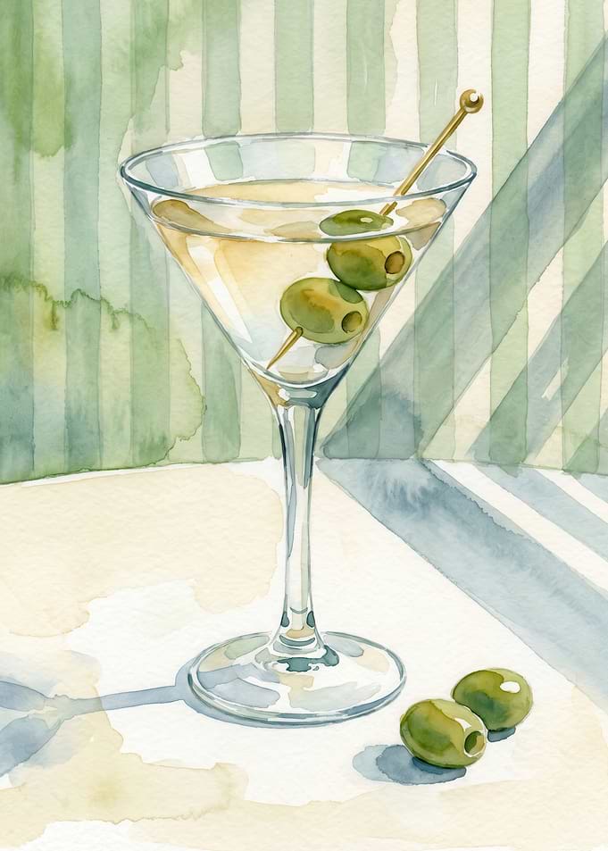 Martini With Olives Watercolor