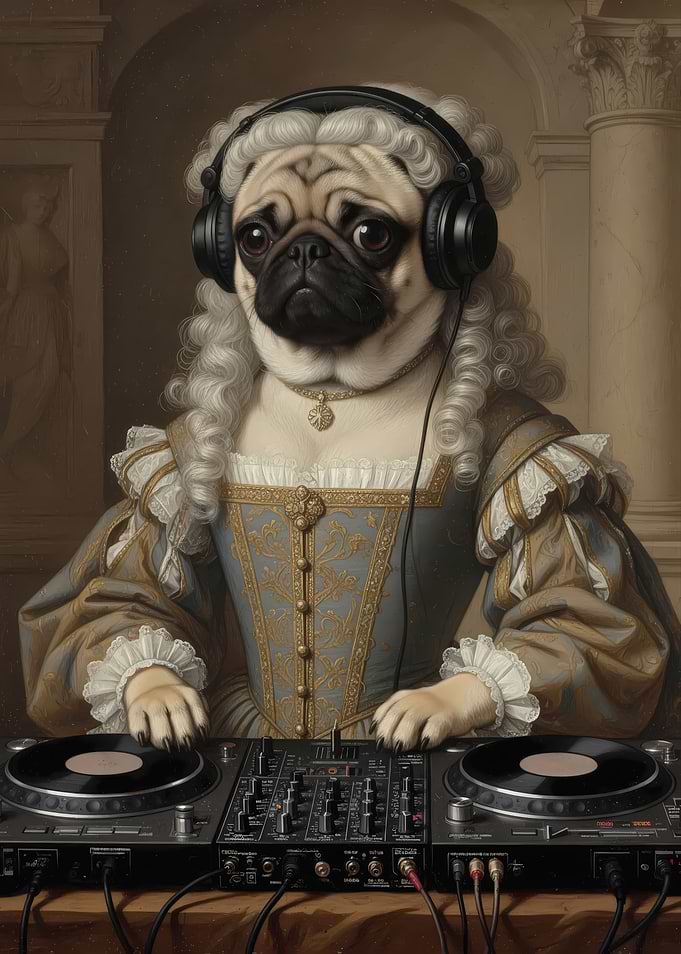 Pug DJ in Baroque Attire