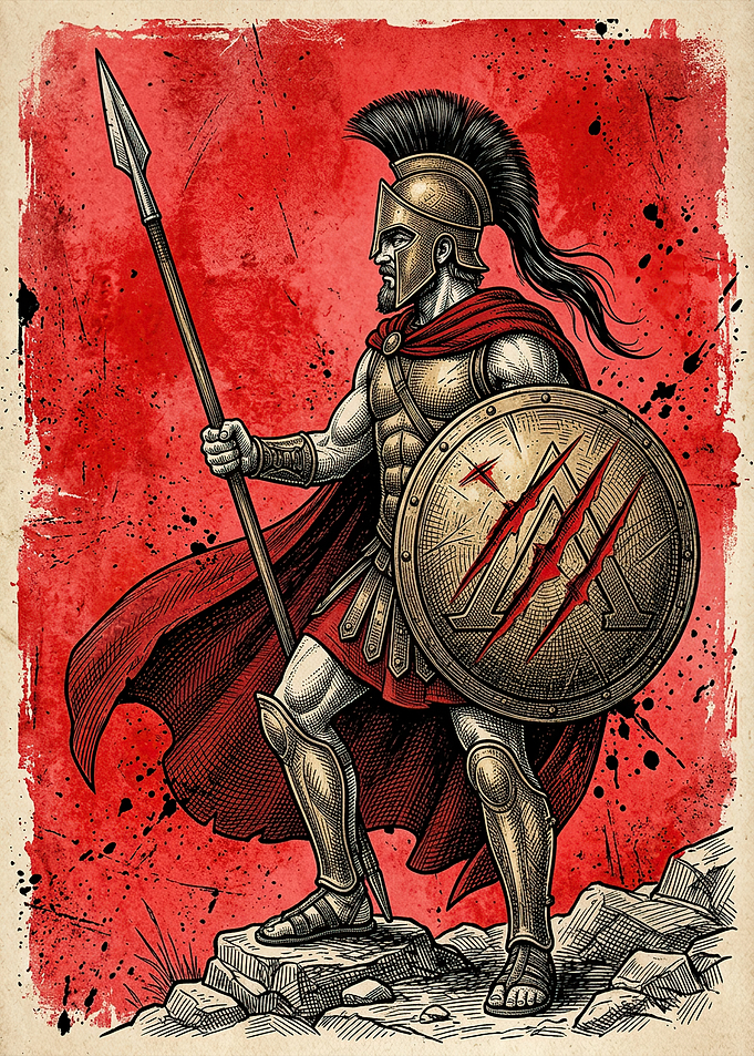 Spartan Warrior with Spear and Shield