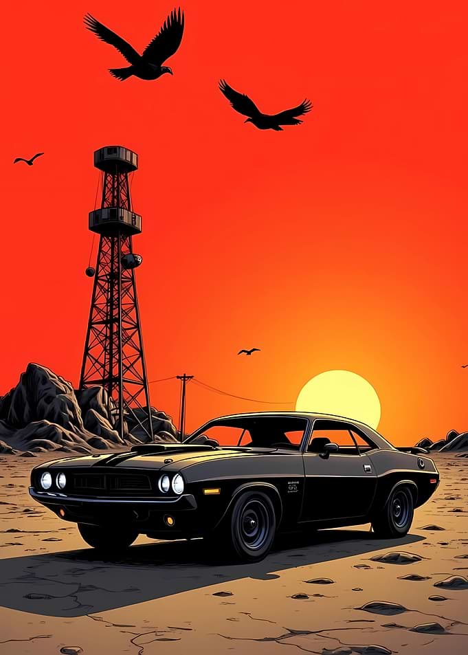 Classic Muscle Car at Sunset