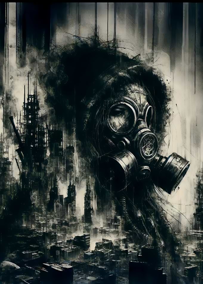 Post-apocalyptic gas mask figure