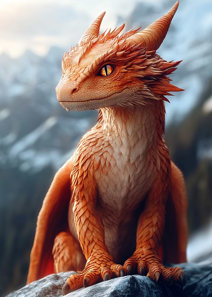 Orange Dragon in Mountains