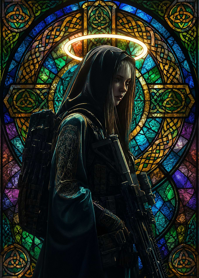 Warrior Nun in Stained Glass