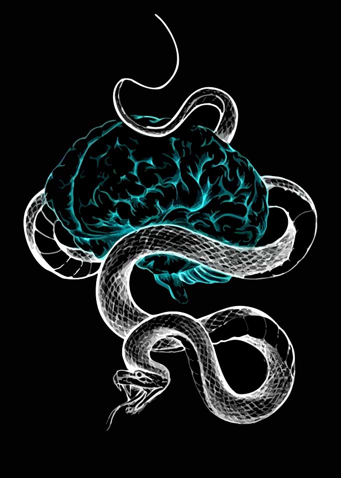 Snake Coiled Around Glowing Brain