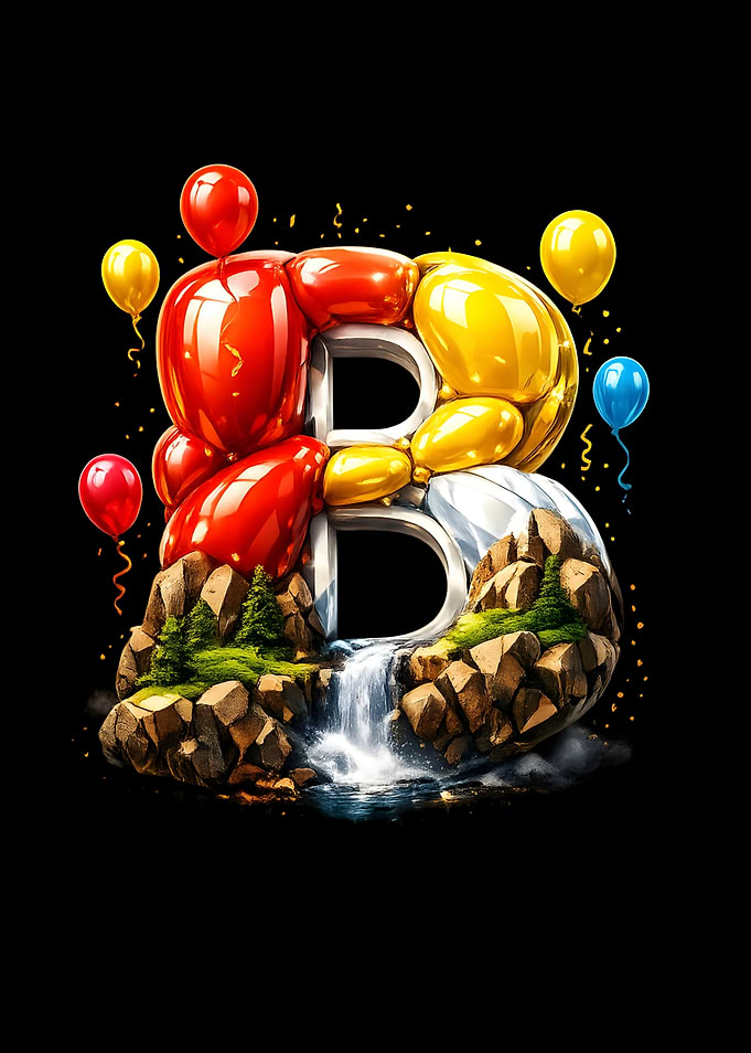 Letter B with Balloons and Waterfall