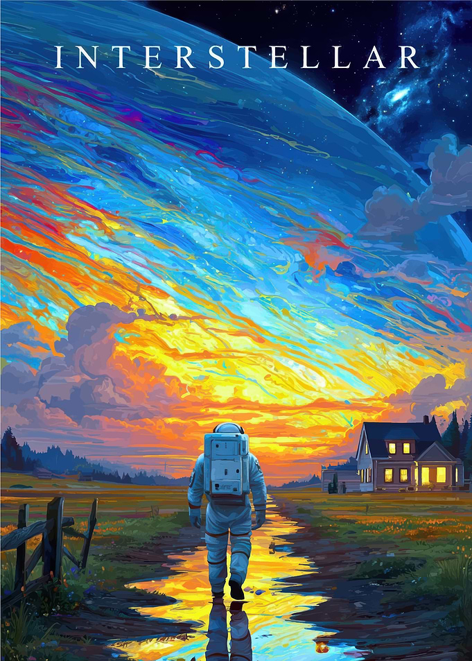 Interstellar Astronaut Walking Towards Home