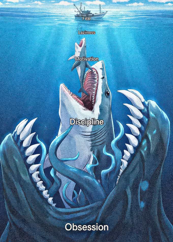 Shark eating motivation, discipline, and fear