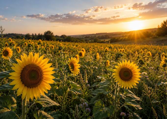 Sunflower Field at Sunset