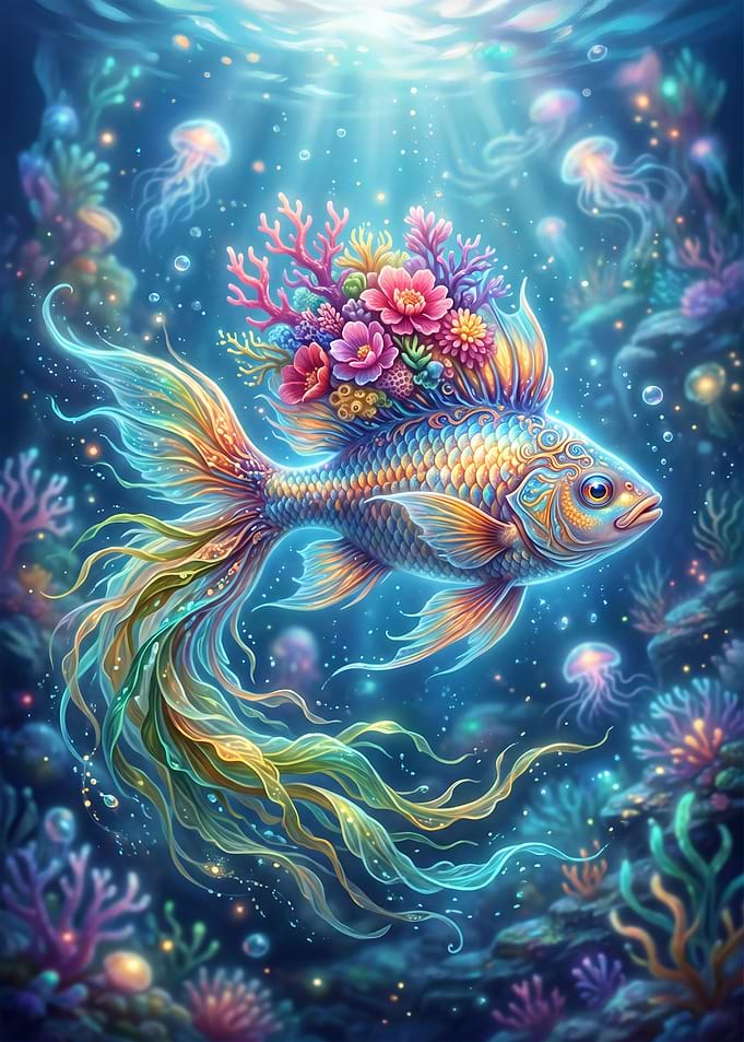 Enchanted Underwater Fish with Coral Crown