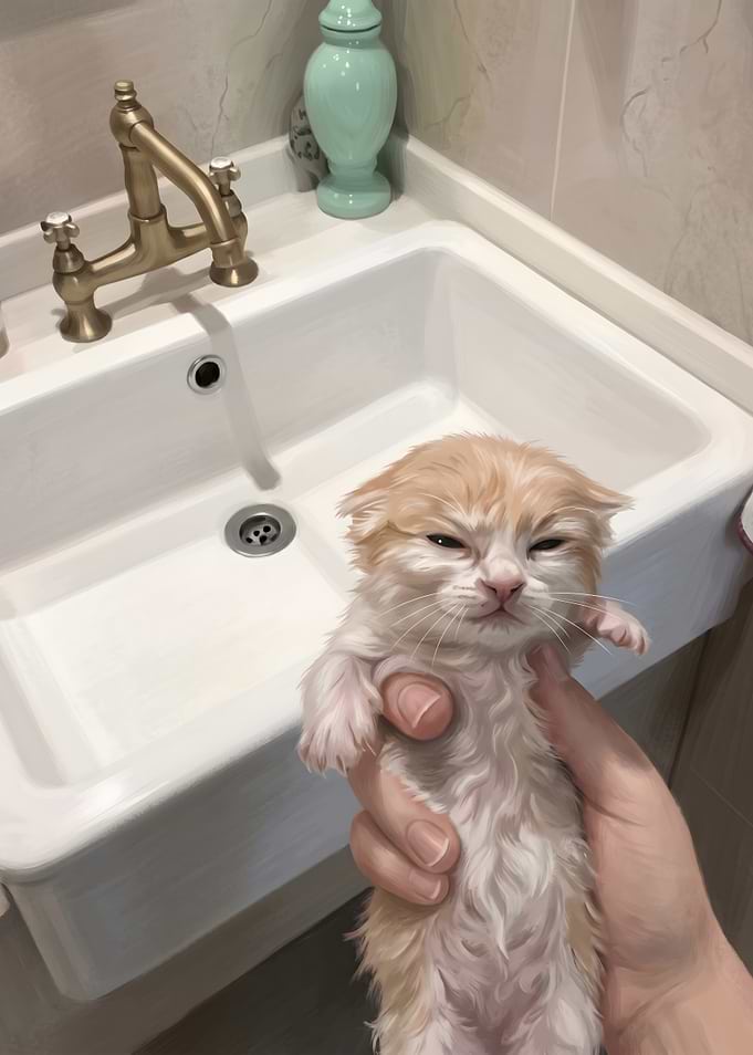 Tiny Kitten Held in Sink Meme