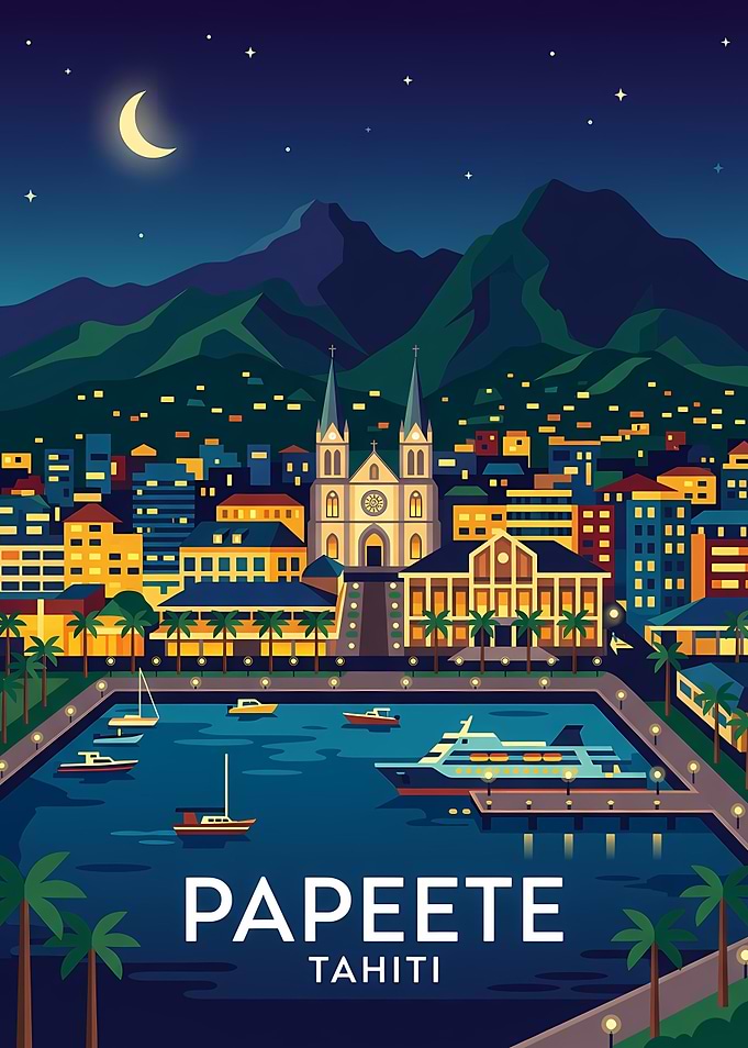 Papeete Tahiti Night Cityscape