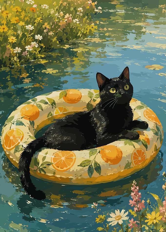 Black Cat on Orange Slice Float