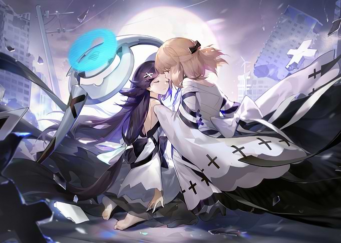 Anime Girls in Ruined City