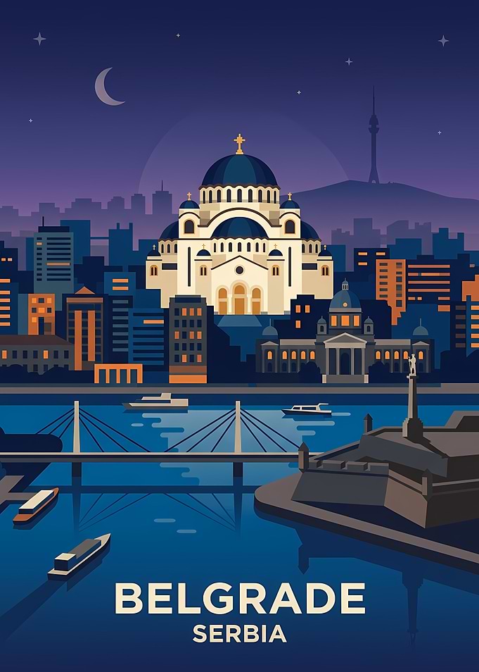 Belgrade, Serbia Skyline at Night