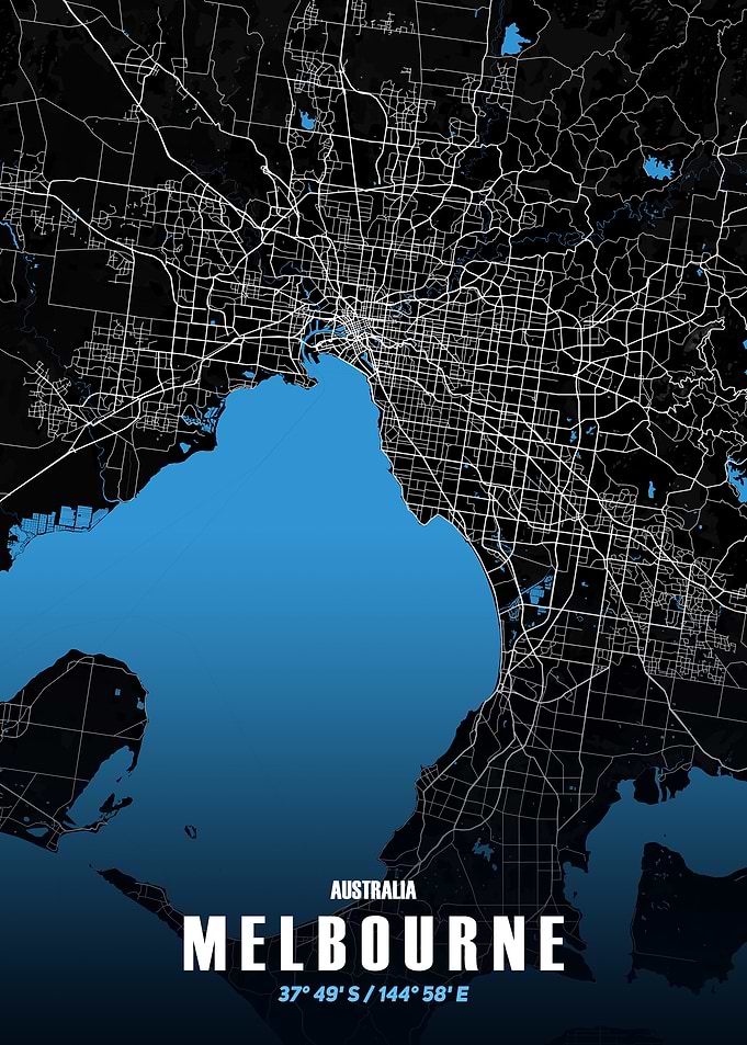 Melbourne City Map - Black and White