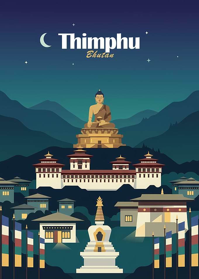 Thimphu Bhutan Night Scene