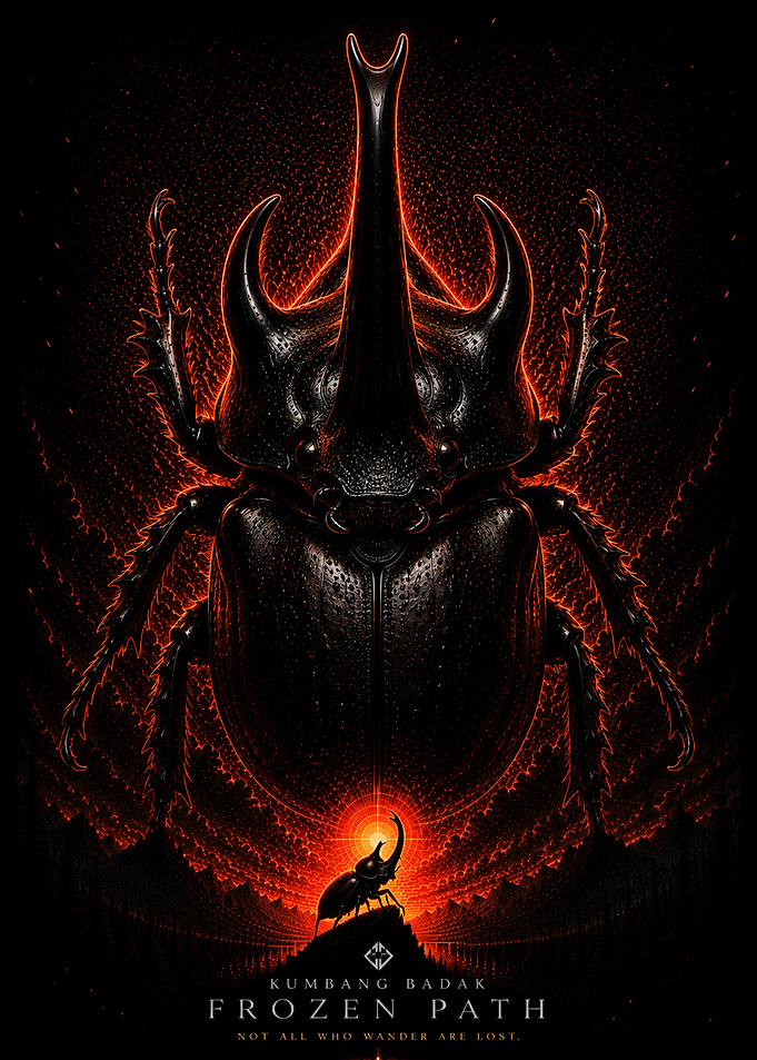 Rhinoceros Beetle with Fiery Landscape