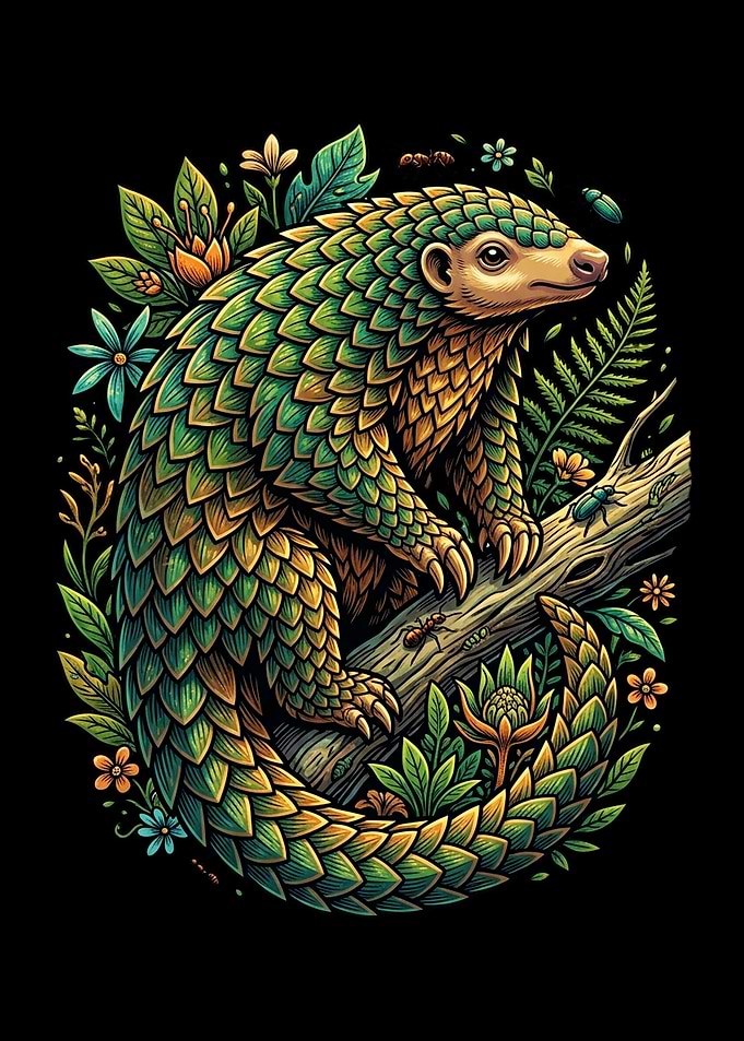Pangolin in a Floral Jungle