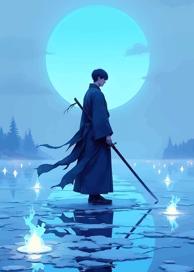 Samurai Under a Giant Moon